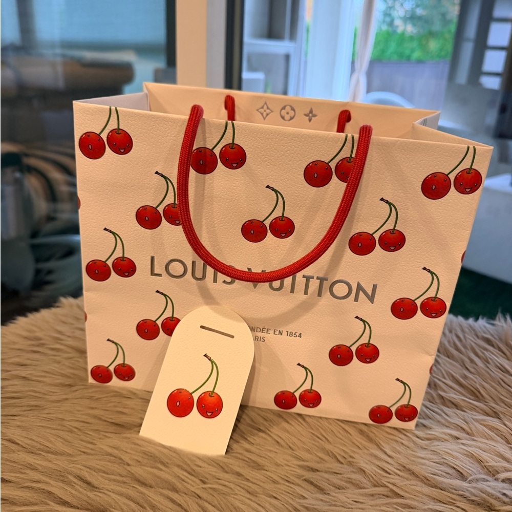 Louis Vuitton Cream Tote with Cherry Print paper gift bag